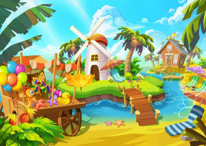 عکس با کیفیت نقاشی مزرعه با آسیاب